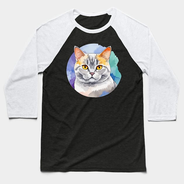 British Shorthair Cat Watercolor Drawing Baseball T-Shirt by FluffigerSchuh